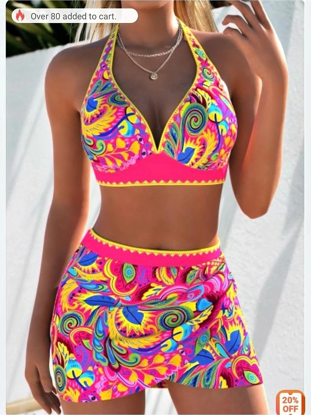 Paisley Halter Skirt Set in Pink & Blue Like New